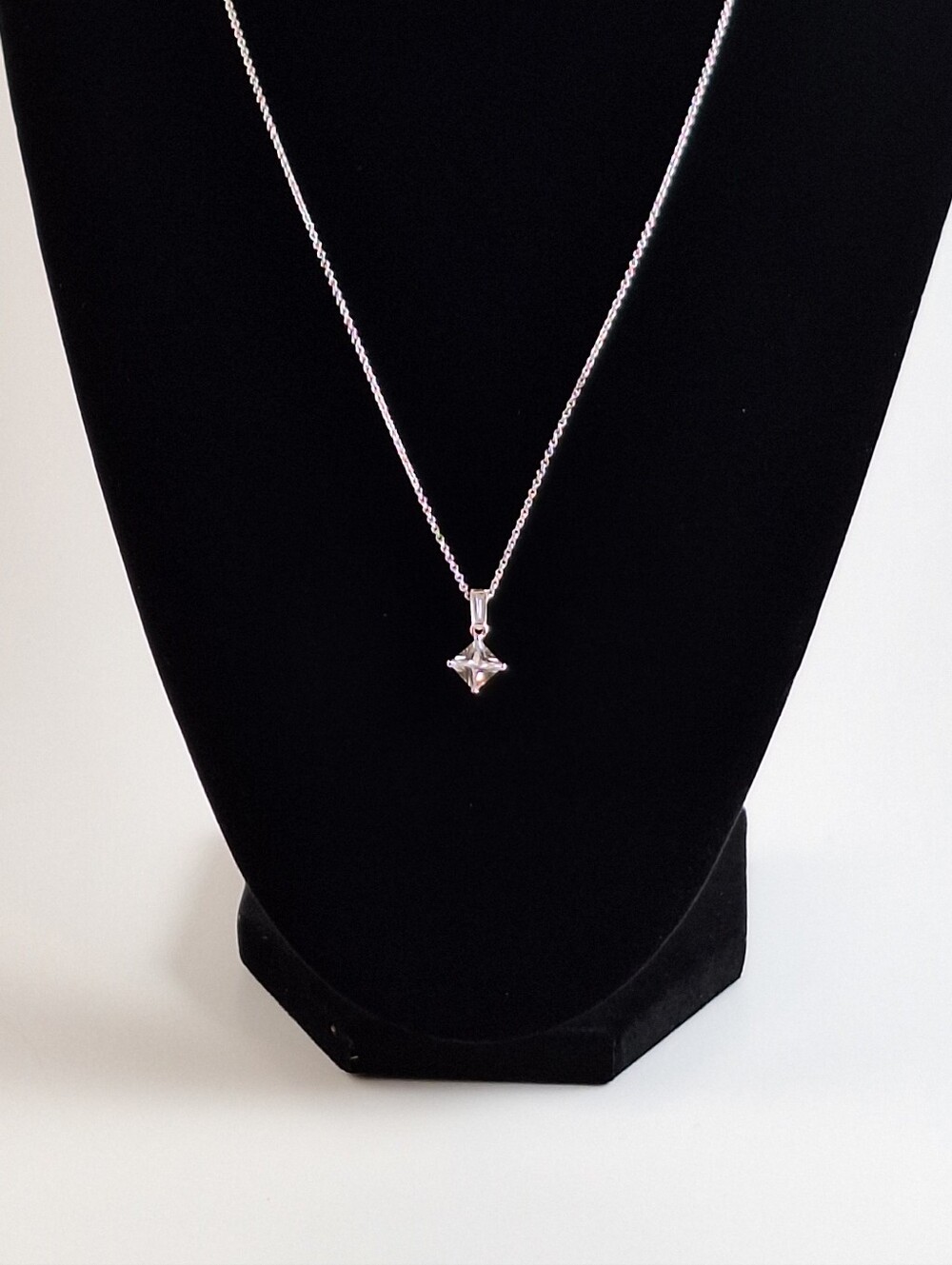 Diamonique 925 Sterling Silver Princess Cut CZ Solitaire Necklace - Picture 3 of 10